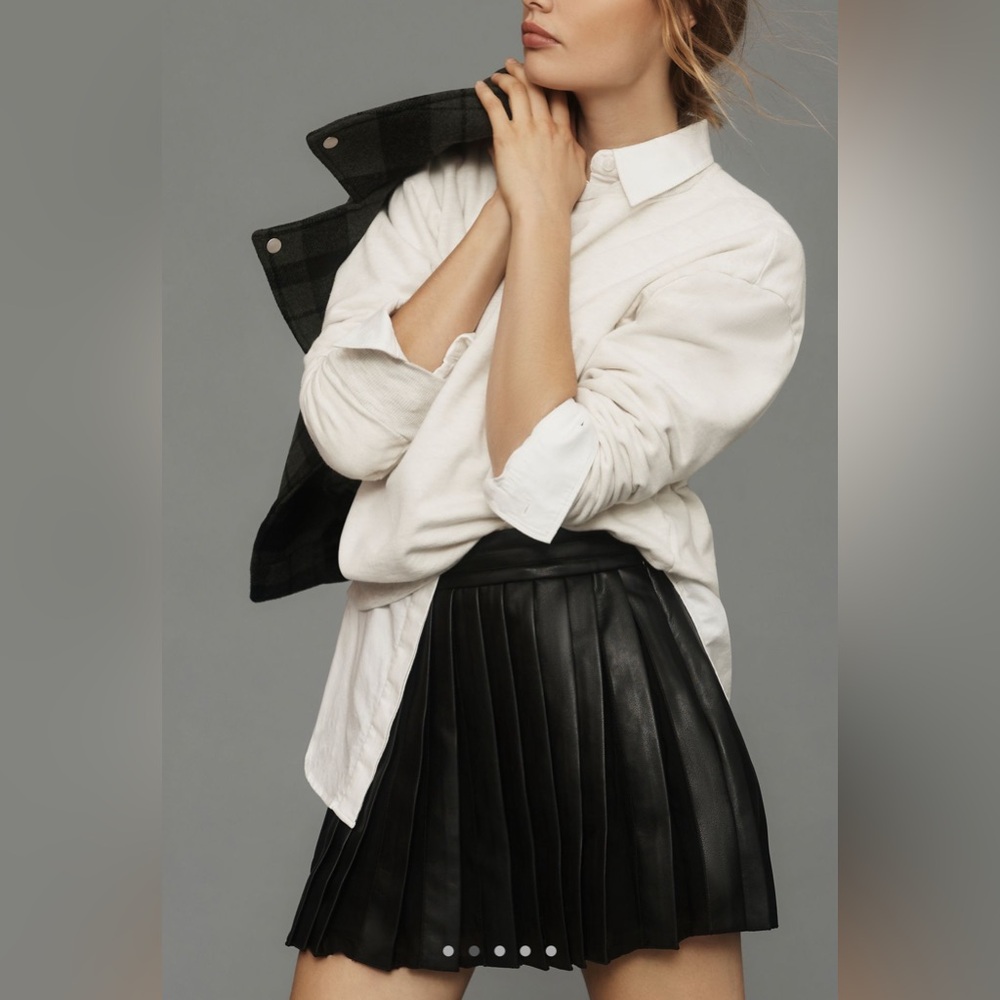 NWOT Anthropologie Maeve Pleated Leather Mini Skirt // Size 14